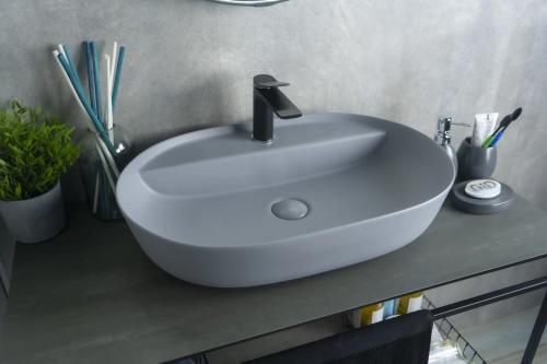 Раковина керамическая Gid Geométrico 53341 60х40 накладная цвет серый 1 отверстие под смеситель