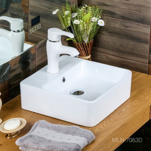 Раковина из сантехнического фарфора Melana 7063D-805 40х40 накладная цвет белый 1 отверстие под смеситель