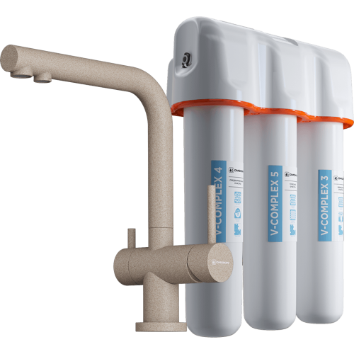 Смеситель для кухни Omoikiri Nagano-P + Pure drop Lite 4055.8028P на мойку бежевый