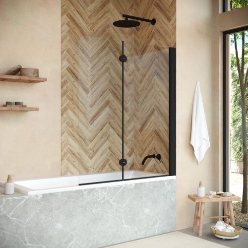 Душевая шторка на ванну Vegas-Glass E2V+E2V NOVO E2V NOVO 120 02М crystalvision R 120х140 стекло прозрачное профиль черный ориентация правая