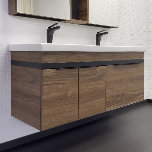 Тумба с раковиной Comforty Дуэт 00-00017178CF 130х50 подвесная цвет коричневый