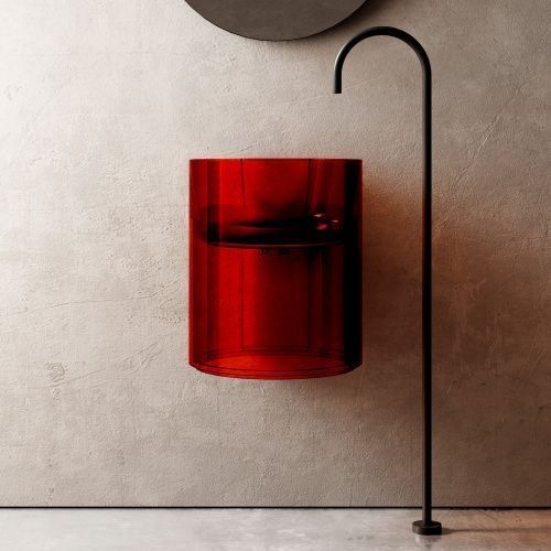 Раковина из полиэфирной смолы Abber KRISTALL AT2704Rubin 40х40 подвесная цвет красный без отверстий под смеситель