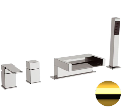 Смеситель Remer Qubika Cascata QC06DO на борт ванны золото