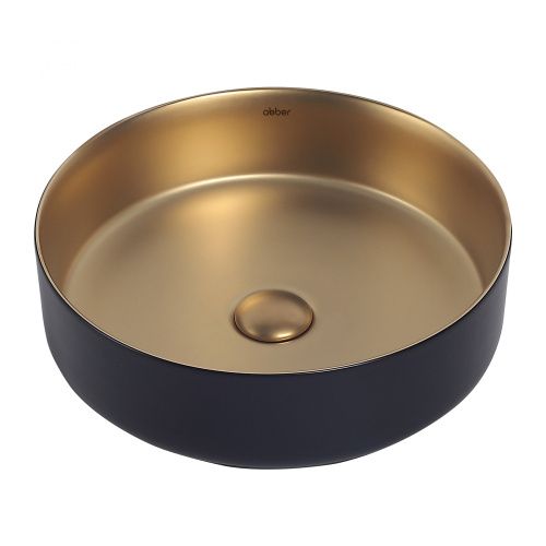 Раковина из сантехнического фаянса Abber BEQUEM AC2109BG 40х40 накладная цвет золото без отверстий под смеситель