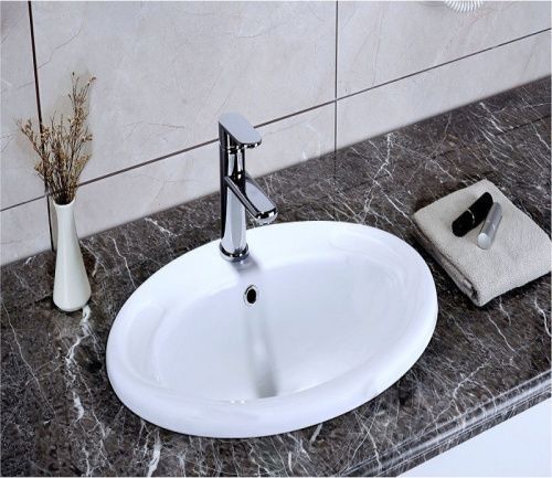 Раковина из сантехнического фаянса CeramaLux 3172 60х40 встраиваемая цвет белый без отверстий под смеситель