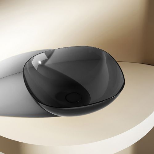 Раковина из полиэфирной смолы Abber KRISTALL AT2806Onyx 40х40 накладная цвет черный без отверстий под смеситель