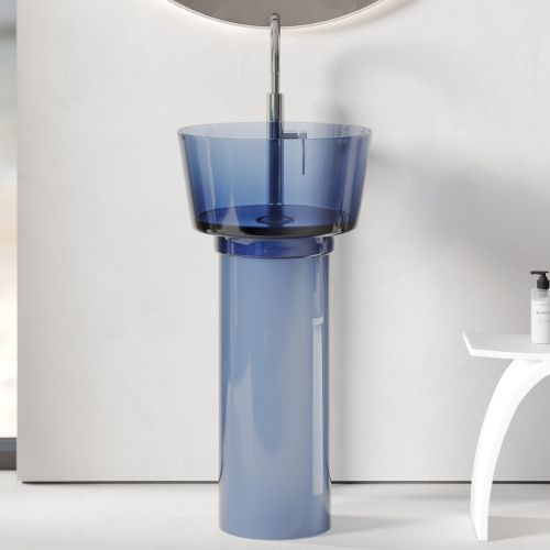 Раковина из полиэфирной смолы Abber Kristall AT2702Saphir-H 50х50 напольная цвет синий без отверстий под смеситель