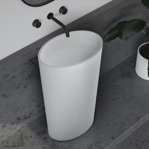 Раковина из искусственного камня Abber STEIN AS2504-H 50х30 напольная цвет белый без отверстий под смеситель