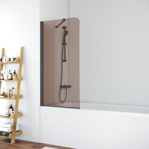 Душевая шторка на ванну Vegas-Glass EV+EV NOVO ST EV ST NOVO 76 02М 05 75х140 стекло тонированное профиль черный ориентация универсальная