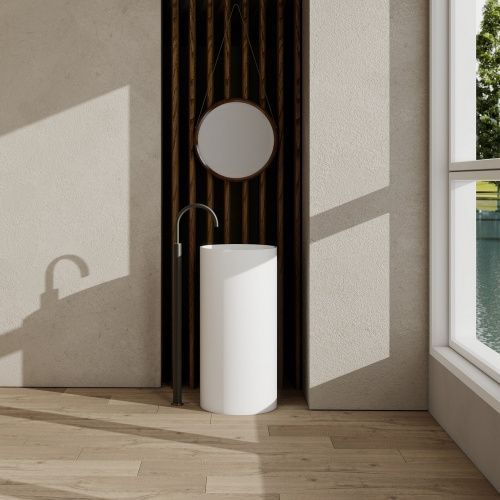 Раковина из искусственного камня Abber Stein AS2516 40х40 напольная цвет белый без отверстий под смеситель