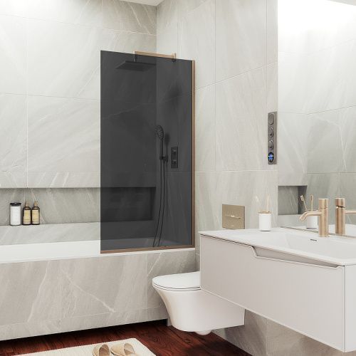 Душевая шторка на ванну Maybah Glass MGV-80-2у 60х140 стекло тонированное профиль бронза ориентация универсальная