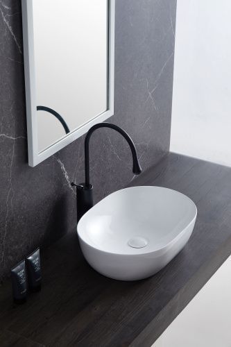 Раковина из сантехнического фарфора Sintesi SIN-LVB-APP-404 50х30 накладная цвет белый без отверстий под смеситель