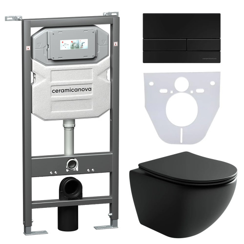 Инсталляция с кнопкой + унитаз + шумоизоляция Ceramica Nova CN4002MB_1002B_1000