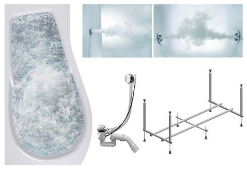 Ванна акриловая гидромассажная Timo VINO VINO1792L-KTVINO17-SPV1505-T-CM-T-BM 170х90 пристенная асимметричная с каркасом