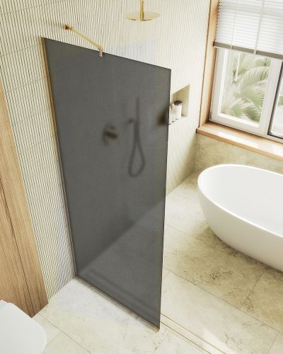 Душевая перегородка Maybah Glass MGD-687-3у 120х195 стекло тонированное профиль золото