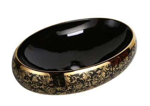 Раковина из сантехнического фарфора Milleau BOUTIQUE MU8005-EGBG 60х40 накладная цвет черный/золото без отверстий под смеситель