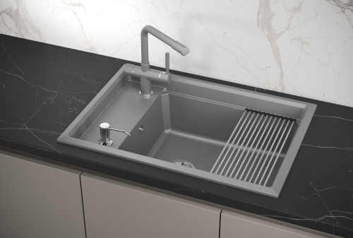 Кухонная мойка Granula Kitchen Space 7305, АЛЮМИНИУМ 75х50 цвет серый поверхность матовая