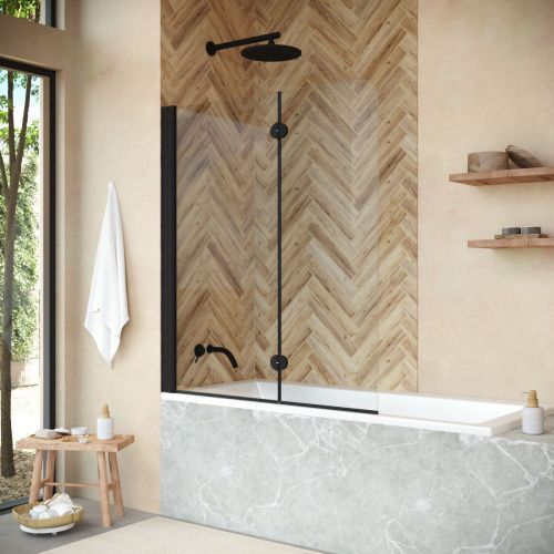 Душевая шторка на ванну Vegas-Glass E2V+E2V NOVO E2V NOVO 120 02М crystalvision L 120х140 стекло прозрачное профиль черный ориентация левая