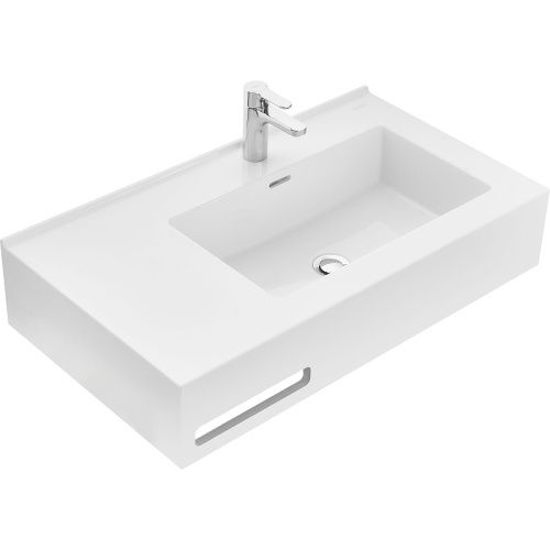 Раковина из искусственного камня Aquaton Квадро 1A734331QA01R 80х50 подвесная цвет белый 1 отверстие под смеситель