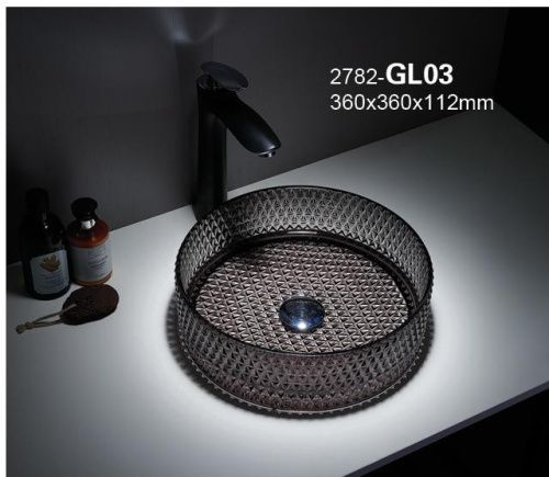 Раковина стеклянная CeramaLux GL03 40х40 накладная цвет серый без отверстий под смеситель