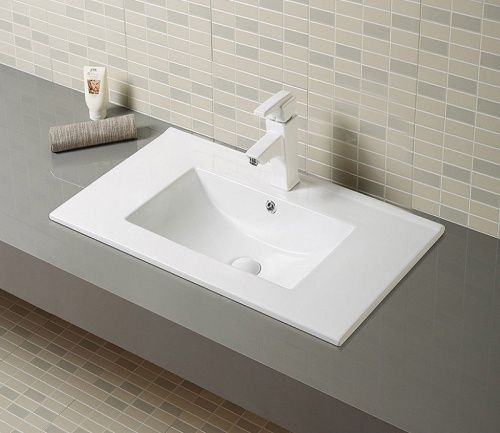 Раковина из сантехнического фаянса CeramaLux 9075E 80х50 встраиваемая цвет белый 1 отверстие под смеситель