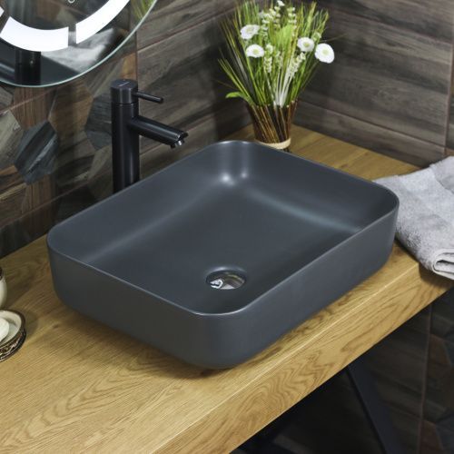 Раковина из сантехнического фарфора Melana 320353MDG-805 50х40 накладная цвет серый без отверстий под смеситель