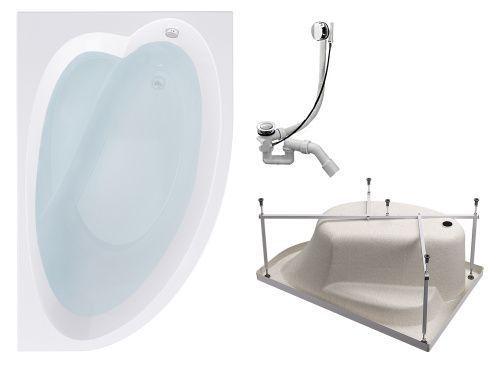 Ванна акриловая Timo IVA IVA1610R-KTIVA16-SPV1505 160х100 пристенная асимметричная с каркасом