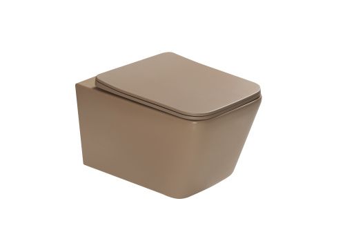 Унитаз подвесной SantiLine SL-5007KH цвет коричневый с сиденьем микролифт безободковый смыв воронка-водоворот