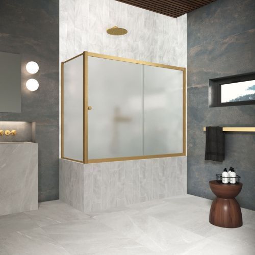 Душевая шторка на ванну Vegas-Glass ZV+ZVF Protec ZV+ZVF Protec 180*85 03 10 180х140 стекло матовое профиль золото ориентация универсальная