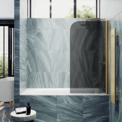 Душевая шторка на ванну Maybah Glass MGV-624-3 80х140 стекло тонированное профиль золото ориентация универсальная
