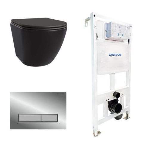 Сет унитаз + инсталляция + кнопка CC.300.80.01+FP.321.21.01+AM25010 Nero