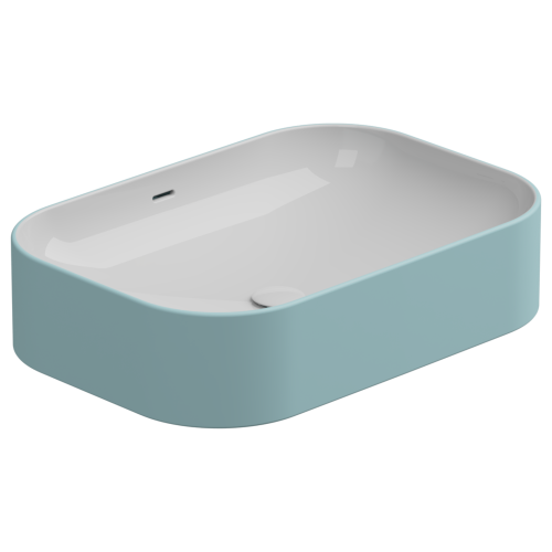 Раковина керамическая GSG Ceramic Design Easy EALAVTP60BI000/037 60х40 накладная цвет белый/голубой без отверстий под смеситель