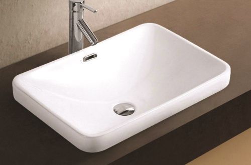 Раковина из сантехнического фаянса CeramaLux 78441 60х40 встраиваемая цвет белый без отверстий под смеситель