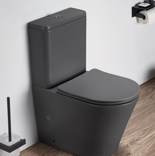 Унитаз напольный с бачком CeramaLux 2179XMDH серый с сиденьем микролифт безободковый каскадный смыв