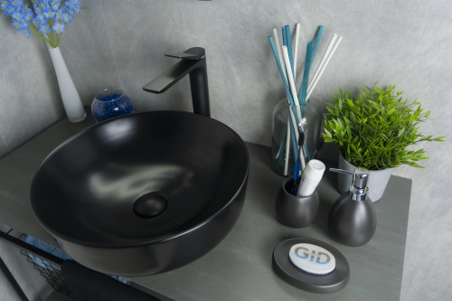 Раковина керамическая Gid Esfera 52224 40х40 накладная цвет черный без отверстий под смеситель