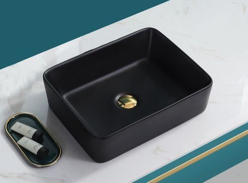 Раковина из сантехнического фаянса CeramaLux 9103MB 50х40 накладная цвет черный без отверстий под смеситель