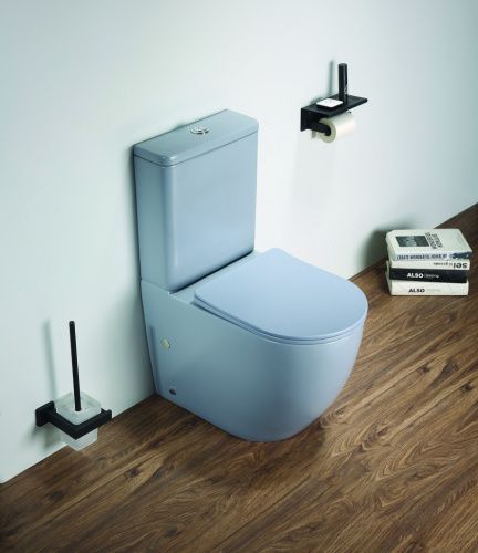 Унитаз напольный с бачком CeramaLux 2166XMHL голубой с сиденьем микролифт безободковый каскадный смыв