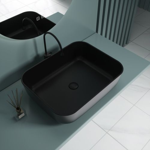 Раковина из сантехнического фаянса Esbano ASTANES-N ESRNASTANMB 50х40 накладная цвет черный без отверстий под смеситель