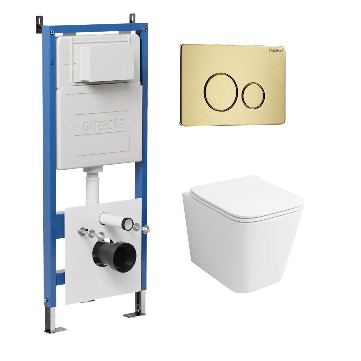 Инсталляция + кнопка смыва + унитаз Grossman Style 97.4479SQ.05.32M