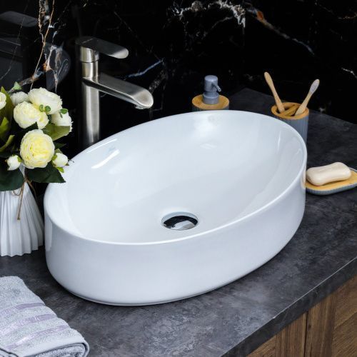 Раковина из сантехнического фарфора Melana 320337-805 60х40 накладная цвет белый без отверстий под смеситель