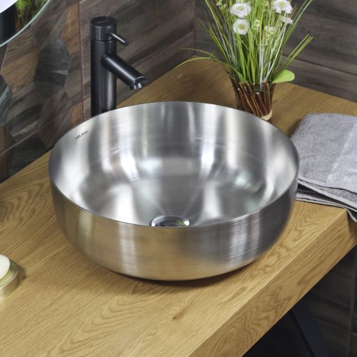 Раковина из нержавеющей стали Melana 400 сатин 40х40 накладная цвет хром без отверстий под смеситель