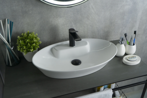 Раковина керамическая Gid Lago 51142 60х40 накладная цвет белый 1 отверстие под смеситель