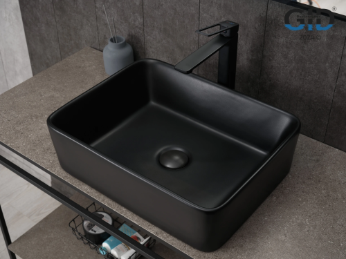Раковина керамическая Gid Geométrico 53374 50х40 накладная цвет черный без отверстий под смеситель