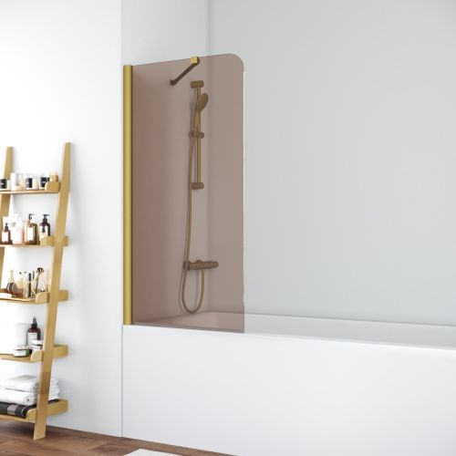 Душевая шторка на ванну Vegas-Glass EV+EV NOVO ST EV ST NOVO 76 03 05 75х140 стекло тонированное профиль золото ориентация универсальная