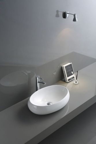 Раковина из сантехнического фаянса CeramaLux 9030D 40х30 накладная цвет белый без отверстий под смеситель