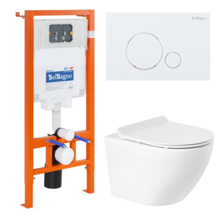 Комплект унитаз с инсталляцией с клавишей смыва BelBagno SFERA-R BB046CHR/BB2111SC/BB002-80/BB014-SR-BIANCO
