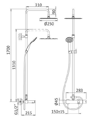Душевая стойка Cezares CZR CZR-B-CVD-NOP настенная цвет черный - фото 2