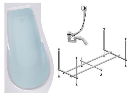 Ванна акриловая Timo VINO VINO1792L-KTVINO17-SPV1505 170х90 пристенная асимметричная с каркасом