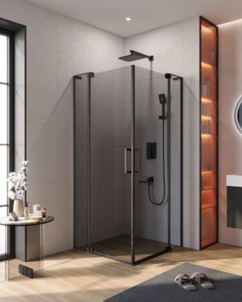 Душевой уголок Cezares SLIDER SLIDER-AH-2-90/100-100/110-GRIGIO-NERO 100х90 стекло тонированное профиль черный без поддона