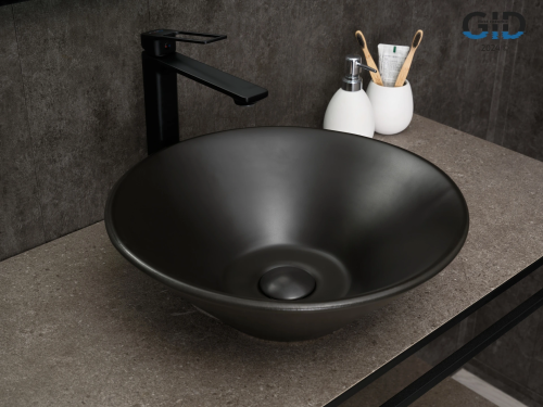 Раковина керамическая Gid Esfera 53383 40х40 накладная цвет черный без отверстий под смеситель
